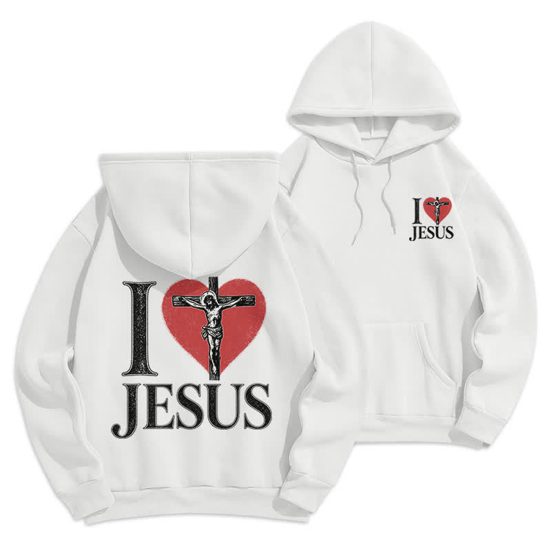 Christianartworkshop I Love Jesus Heart Cross Fleece Lined Hoodie - image 9