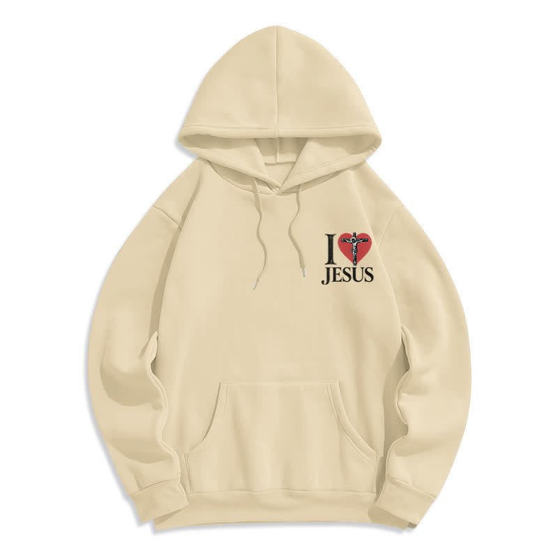 Christianartworkshop I Love Jesus Heart Cross Fleece Lined Hoodie - Beige - 2XL - image 23