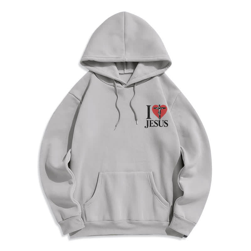 Christianartworkshop I Love Jesus Heart Cross Fleece Lined Hoodie - Grey - 2XL - image 2