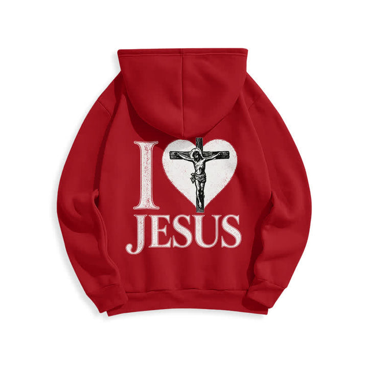 Christianartworkshop I Love Jesus Heart Cross Fleece Lined Hoodie - image 13
