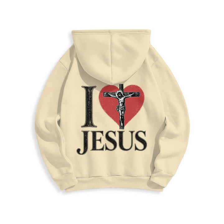 Christianartworkshop I Love Jesus Heart Cross Fleece Lined Hoodie - image 22