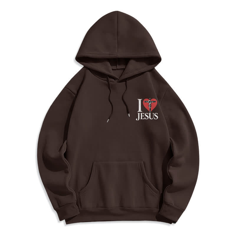 Christianartworkshop I Love Jesus Heart Cross Fleece Lined Hoodie - image 8