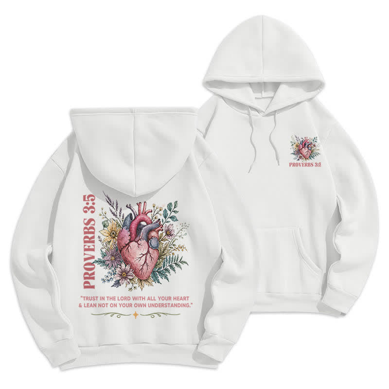 Christianartworkshop Proverbs 3:5 Floral Heart Streetwear Fleece Lined Hoodie - White - 2XL - image 0
