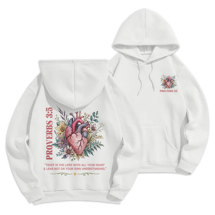 Christianartworkshop Proverbs 3:5 Floral Heart Streetwear Fleece Lined Hoodie - White - 2XL - image 0