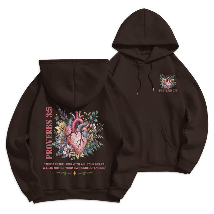Christianartworkshop Proverbs 3:5 Floral Heart Streetwear Fleece Lined Hoodie - Brown - 2XL - image 6