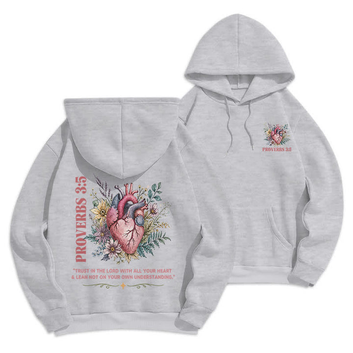 Christianartworkshop Proverbs 3:5 Floral Heart Streetwear Fleece Lined Hoodie - Grey - 2XL - image 9