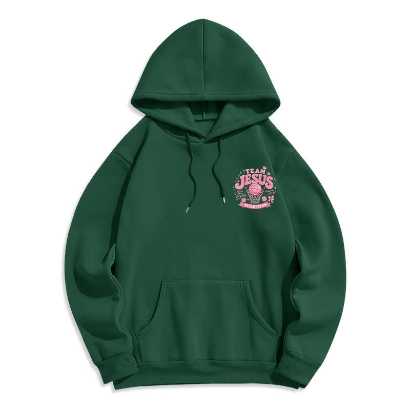 Christianartworkshop Team Jesus Basketball Streetwear Fleece Lined Dark Green Hoodie - image 2