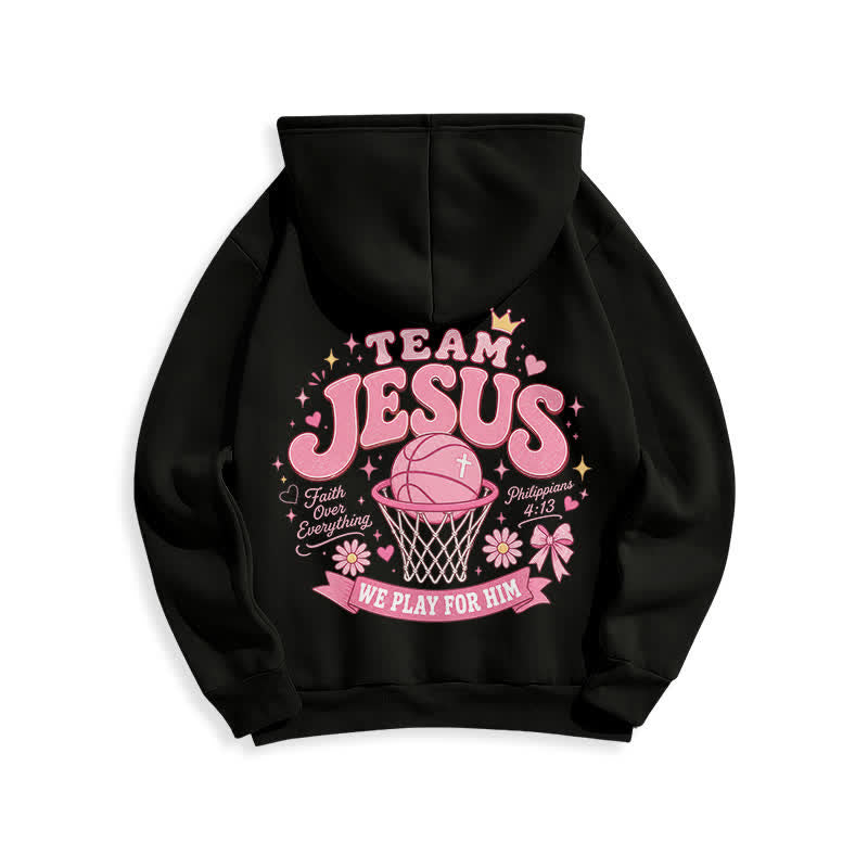 Christianartworkshop Team Jesus Basketball Streetwear Fleece Lined Dark Green Hoodie - image 13
