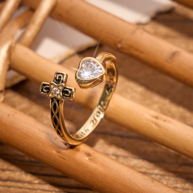 Christianartworkshop Inscribed Faith Hope Love Cross Heart Ring: Token of Gentle Divine Comfort - image 3
