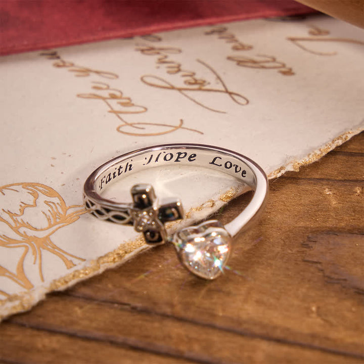 Christianartworkshop Inscribed Faith Hope Love Cross Heart Ring: Token of Gentle Divine Comfort - image 5