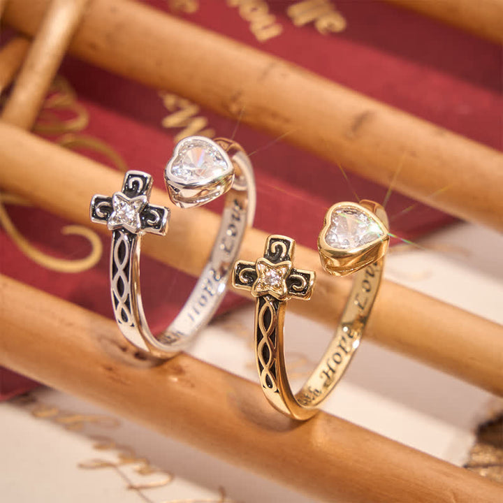Christianartworkshop Inscribed Faith Hope Love Cross Heart Ring: Token of Gentle Divine Comfort - image 0