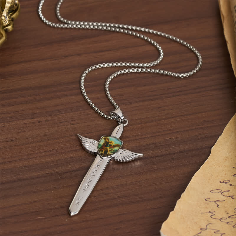 Christianartworkshop Uplifting Double-Face St. Michael Wing Sword Cross Necklace - image 9