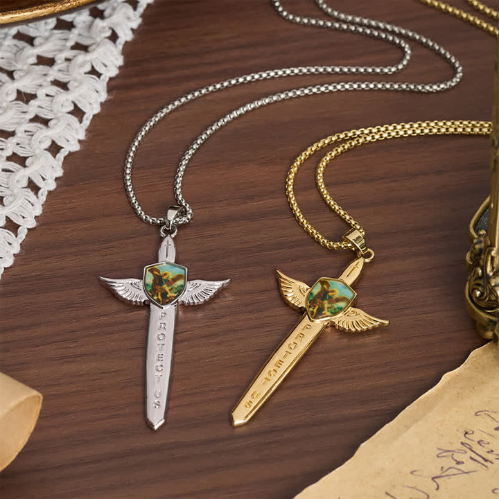 Christianartworkshop Uplifting Double-Face St. Michael Wing Sword Cross Necklace - image 2