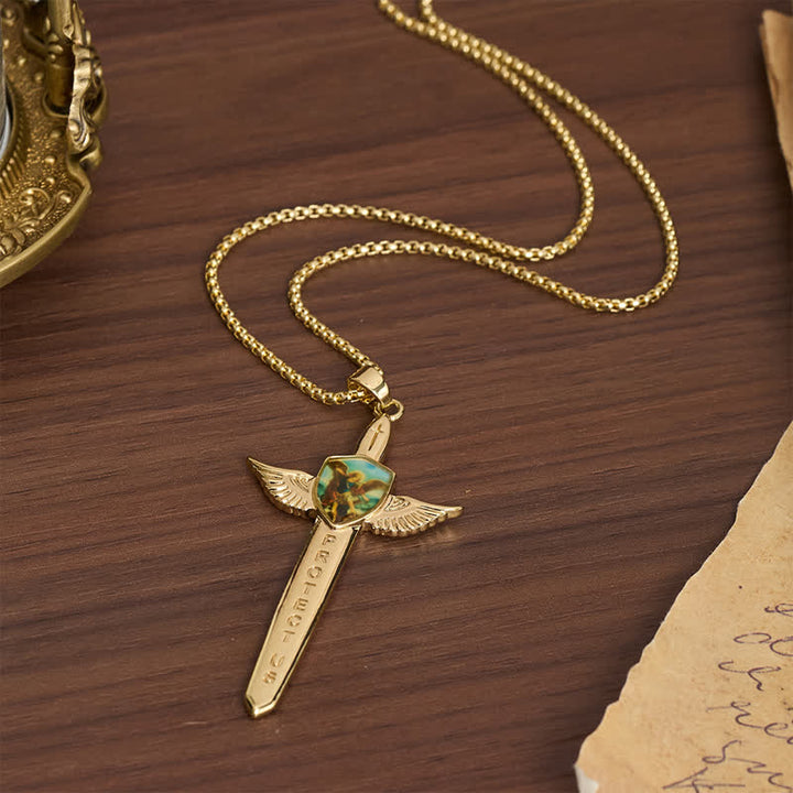 Christianartworkshop Uplifting Double-Face St. Michael Wing Sword Cross Necklace - image 5