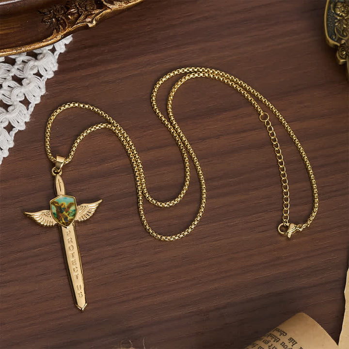 Christianartworkshop Uplifting Double-Face St. Michael Wing Sword Cross Necklace - image 4