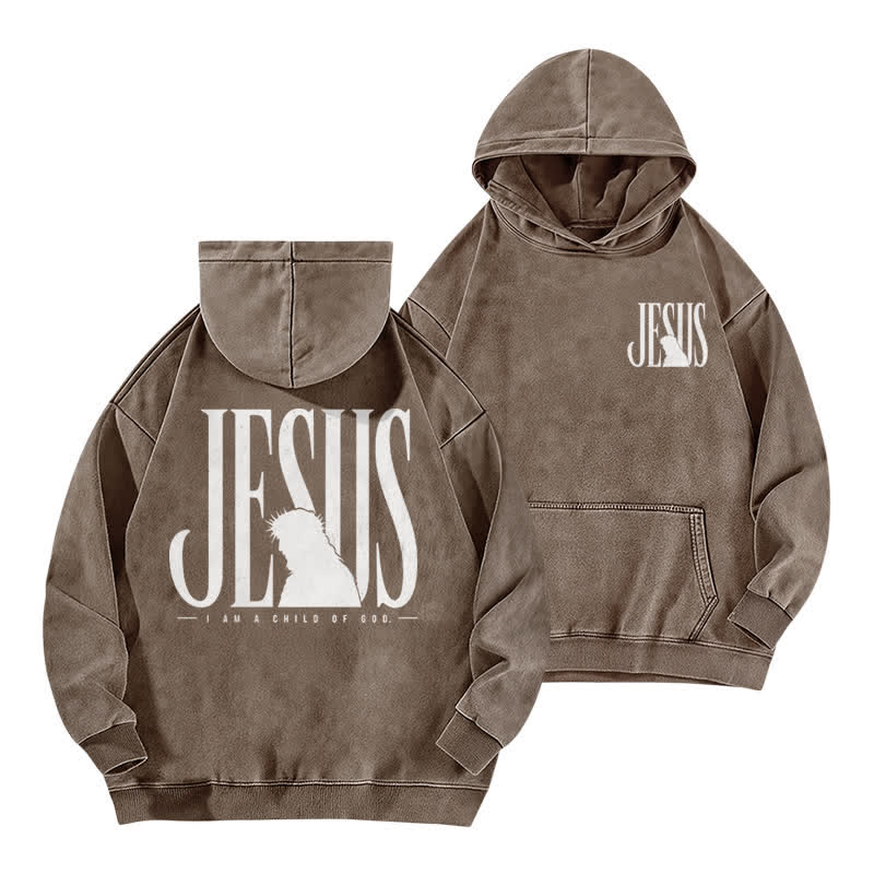 Christianartworkshop Jesus Child Of God Vintage Brown Washed Hoodie - Coffee - 5XL - image 0