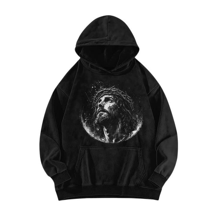 Christianartworkshop Crown Of Thorns Portrait Black Street Washed Hoodie - image 2