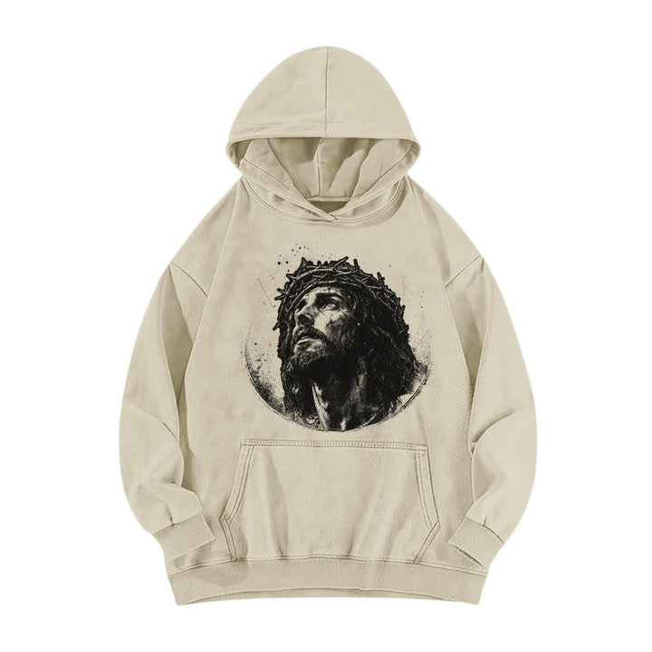 Christianartworkshop Crown Of Thorns Portrait Black Street Washed Hoodie - image 14