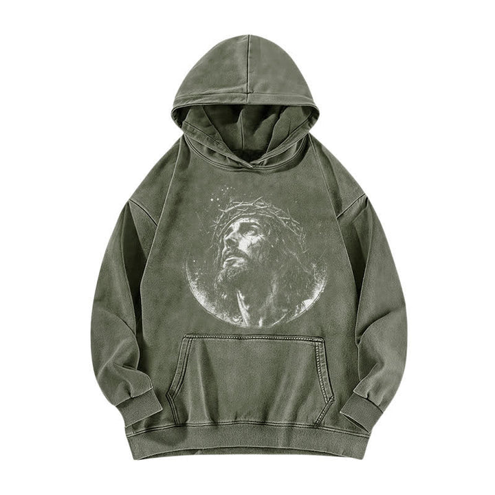 Christianartworkshop Crown Of Thorns Portrait Black Street Washed Hoodie - image 8