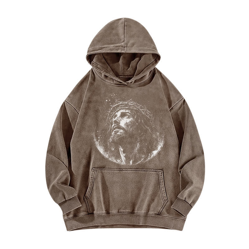 Christianartworkshop Crown Of Thorns Portrait Black Street Washed Hoodie - image 11