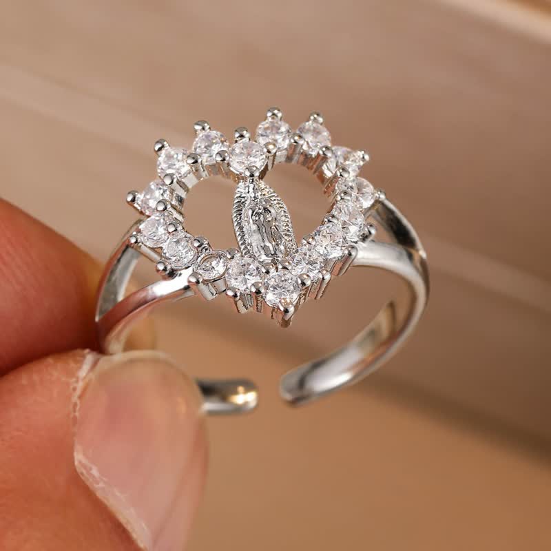 Christianartworkshop Elegant Crystal Framed Our Lady of Guadalupe Ring: Emblem of Heavenly Gentle Favor - Silver(Suitable for US Sizes 6-9 ) - image 2