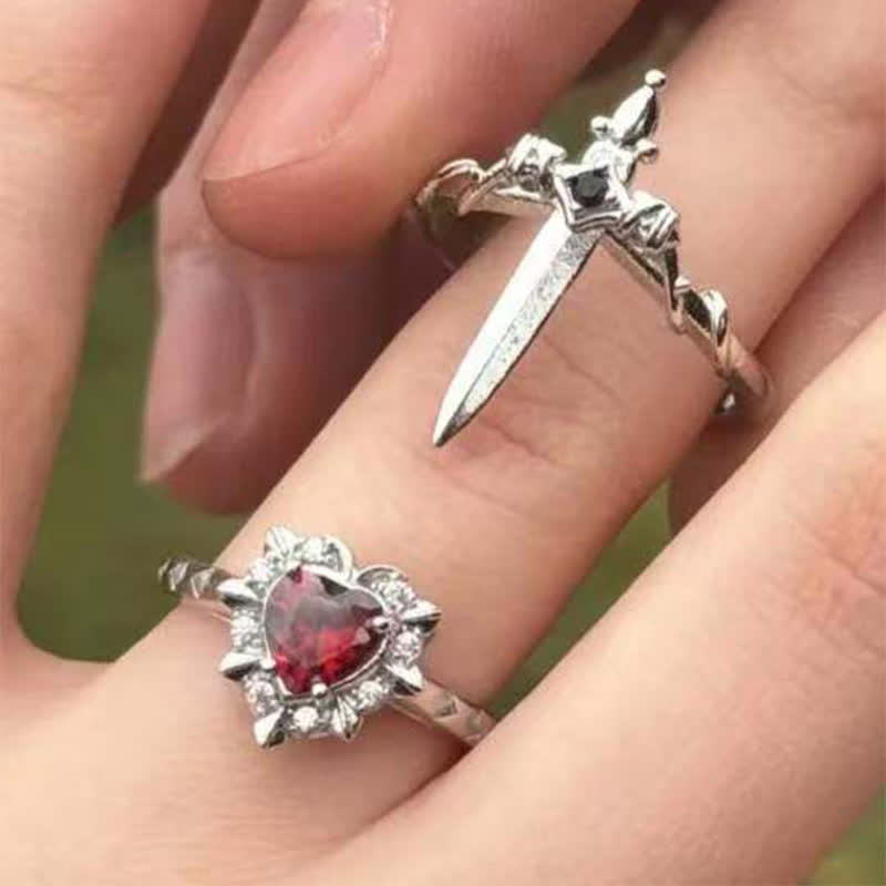 Christianartworkshop Heart Crystal & Sword Cross Split Band Ring: Token of Gentle Divine Tenderness - image 2