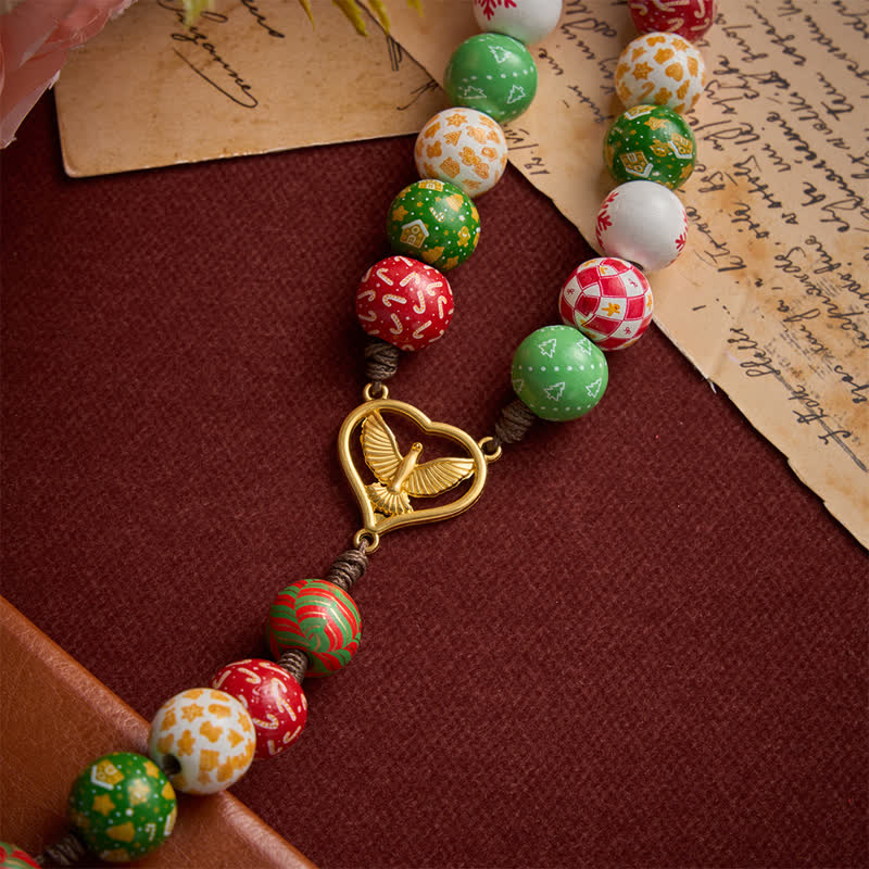 Christianartworkshop Festive Christmas Wooden Bead Rosary With Holy Spirit Medal & Golden Crucifix - image 8