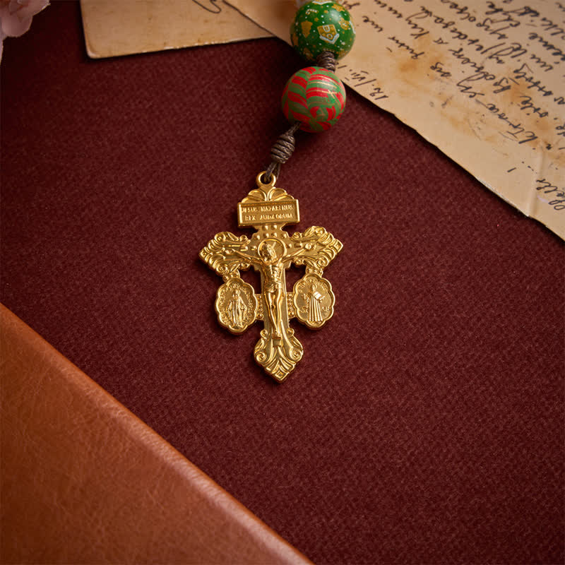 Christianartworkshop Festive Christmas Wooden Bead Rosary With Holy Spirit Medal & Golden Crucifix - image 9