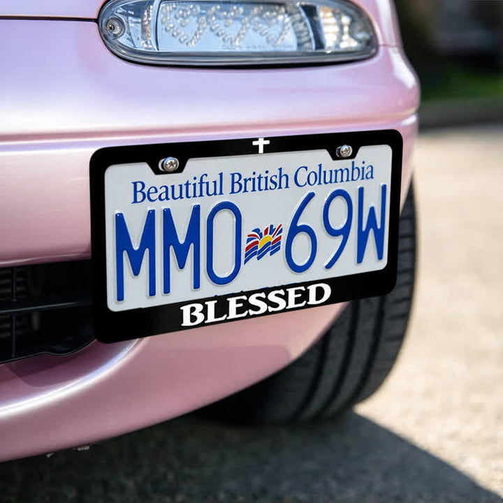 Christianartworkshop Minimalist Cross Blessed Metal Car Frame: Roadside Reminder of Blessings - image 3
