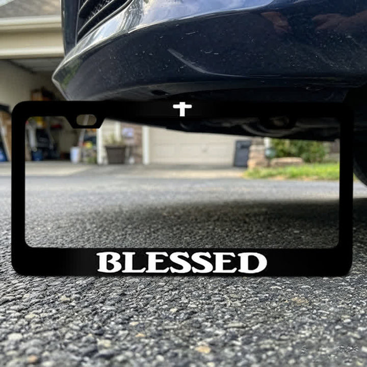 Christianartworkshop Minimalist Cross Blessed Metal Car Frame: Roadside Reminder of Blessings - image 4