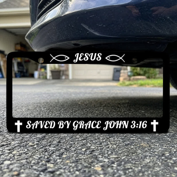 Christianartworkshop Sacred Ichthys & Cross Scripture Metal Car Frame: Witness of Graceful Salvation - image 6