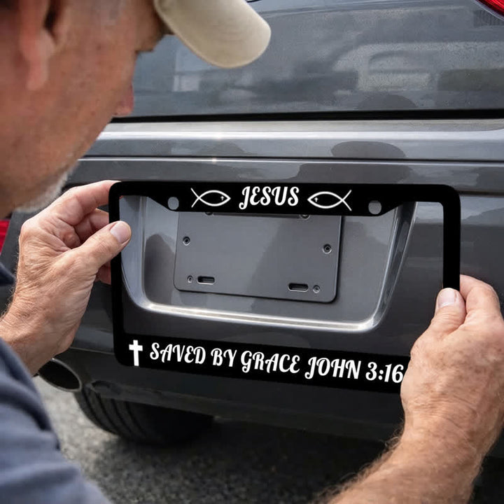 Christianartworkshop Sacred Ichthys & Cross Scripture Metal Car Frame: Witness of Graceful Salvation - image 4