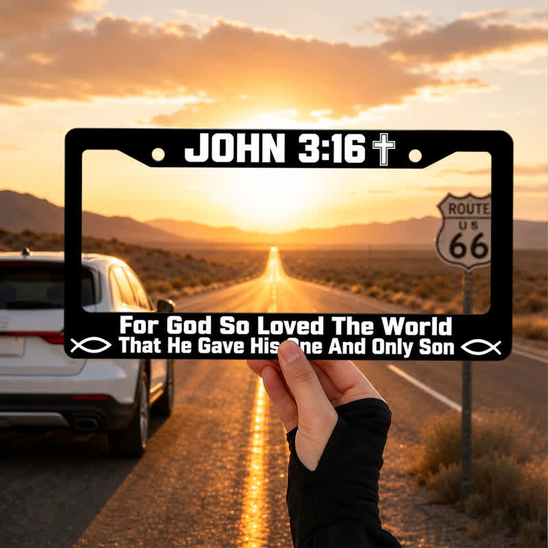 Christianartworkshop Cross & Ichthys Scripture Metal Car Frame: Carry Divine Love On Every Journey - image 1