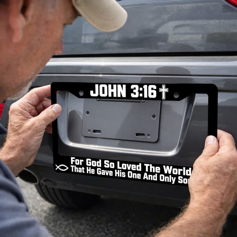 Christianartworkshop Cross & Ichthys Scripture Metal Car Frame: Carry Divine Love On Every Journey - image 5