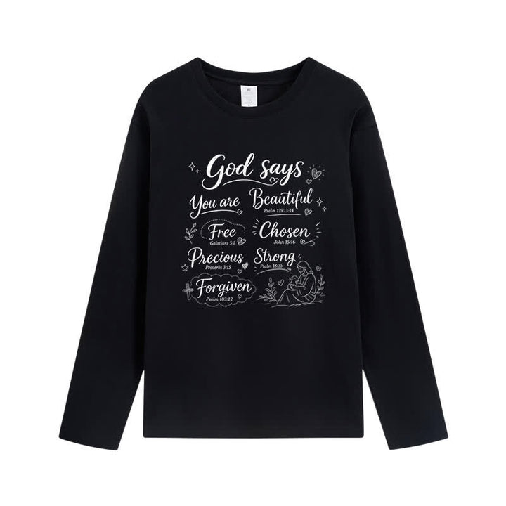 Christianartworkshop God Says You Are Beautiful Graphic Long Sleeve T-Shirt - Black - 4XL - image 1