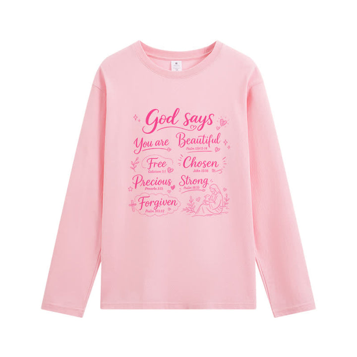 Christianartworkshop God Says You Are Beautiful Graphic Long Sleeve T-Shirt - Pink - 4XL - image 6
