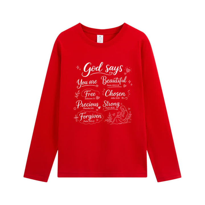 Christianartworkshop God Says You Are Beautiful Graphic Long Sleeve T-Shirt - Red - 4XL - image 10