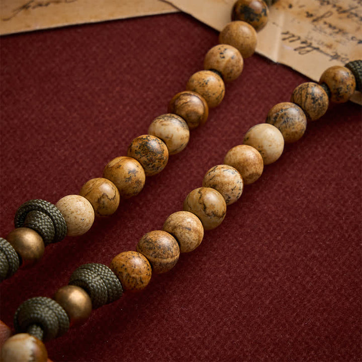 Christianartworkshop Earthy Picture Stone Paracord Rosary With St. George Medal & Antique Crucifix - image 6