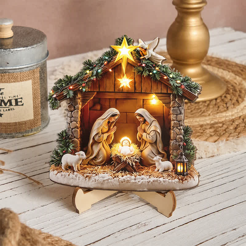 Christianartworkshop Polished Wooden Nativity Scene Tabletop Decor: Emblem of Holy Heavenly Favor - Nativity C - image 6