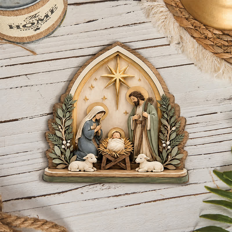 Christianartworkshop Polished Wooden Nativity Scene Tabletop Decor: Emblem of Holy Heavenly Favor - image 9