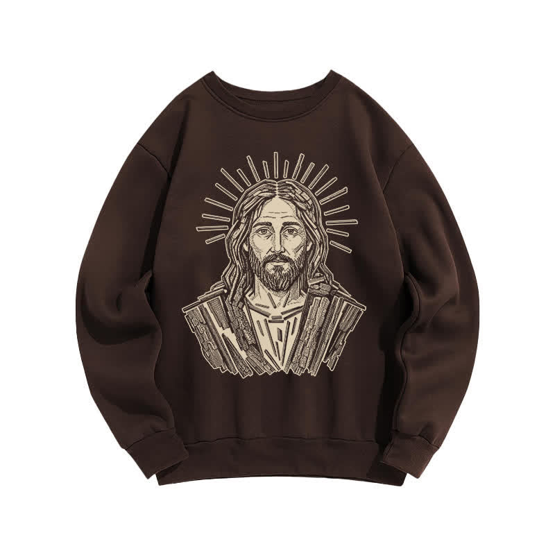 Christianartworkshop Vintage Jesus Halo Line Art Relaxed Crewneck Sweatshirt - Brown - 2XL - image 0