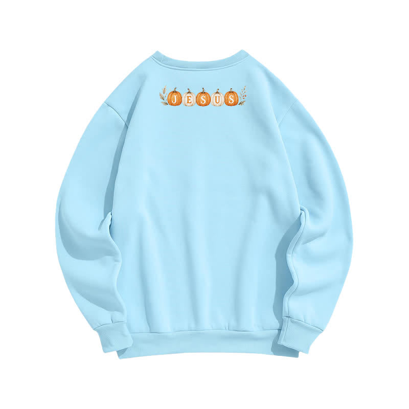 Christianartworkshop Jesus Autumn Pumpkin Graphic Cozy Fleece Sweatshirt - image 14