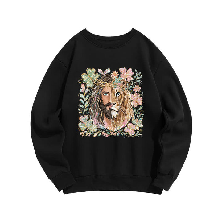 Christianartworkshop Lion Of Judah Floral Portrait Crewneck Sweatshirt - Black - 2XL - image 3