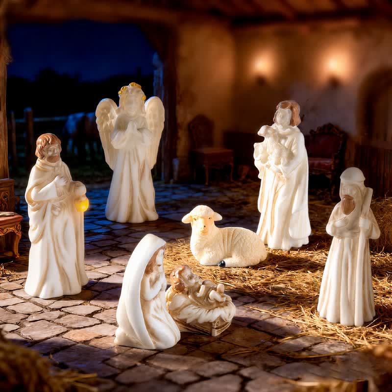 Christianartworkshop Vintage Resin Nativity Figurine Set: Emblem of Gentle Holy Birth Story - image 1