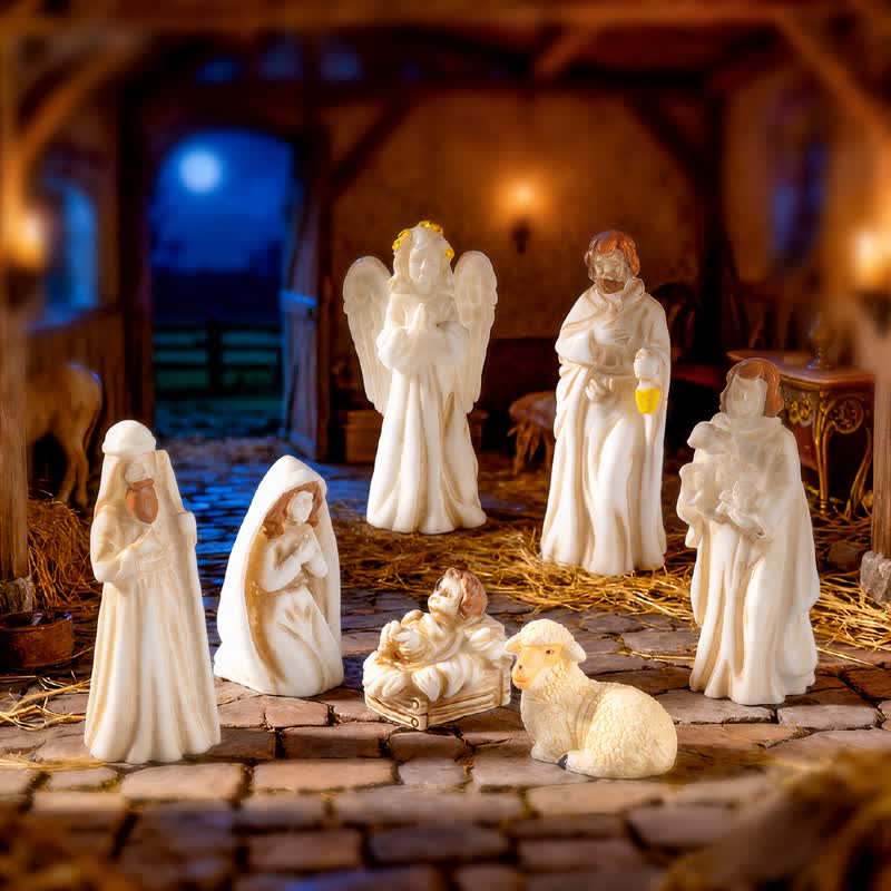 Christianartworkshop Vintage Resin Nativity Figurine Set: Emblem of Gentle Holy Birth Story - 7 Pcs/Set - image 0