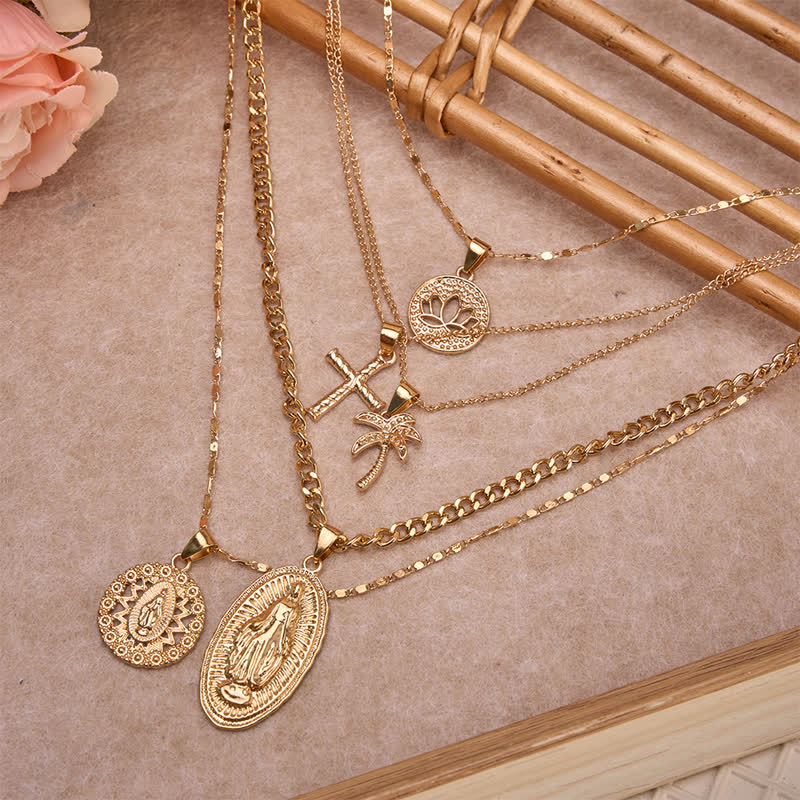 Christianartworkshop Ornate Jeweled Our Lady & Cross Layered Necklace: Token of Divine Guardianship - Our Lady & Cross 5Pcs/Set - image 0
