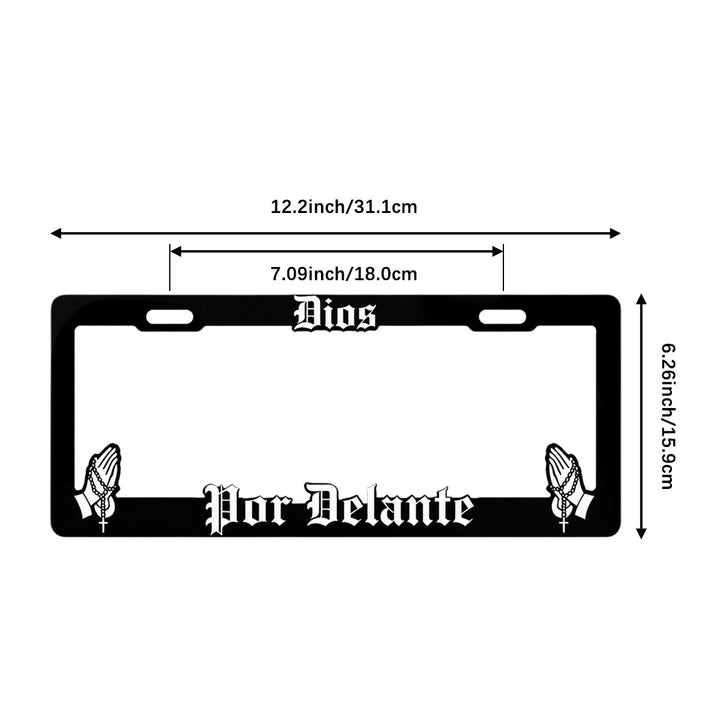 Christianartworkshop Dios Por Delante License Plate Frame with Praying Hands: Token Of Peaceful Daily Spiritual Serenity - image 9