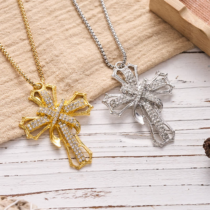 Christianartworkshop Luxe Jeweled Hollow Cross Box Chain Necklace: Icon of Quiet Heavenly Serenity - image 0
