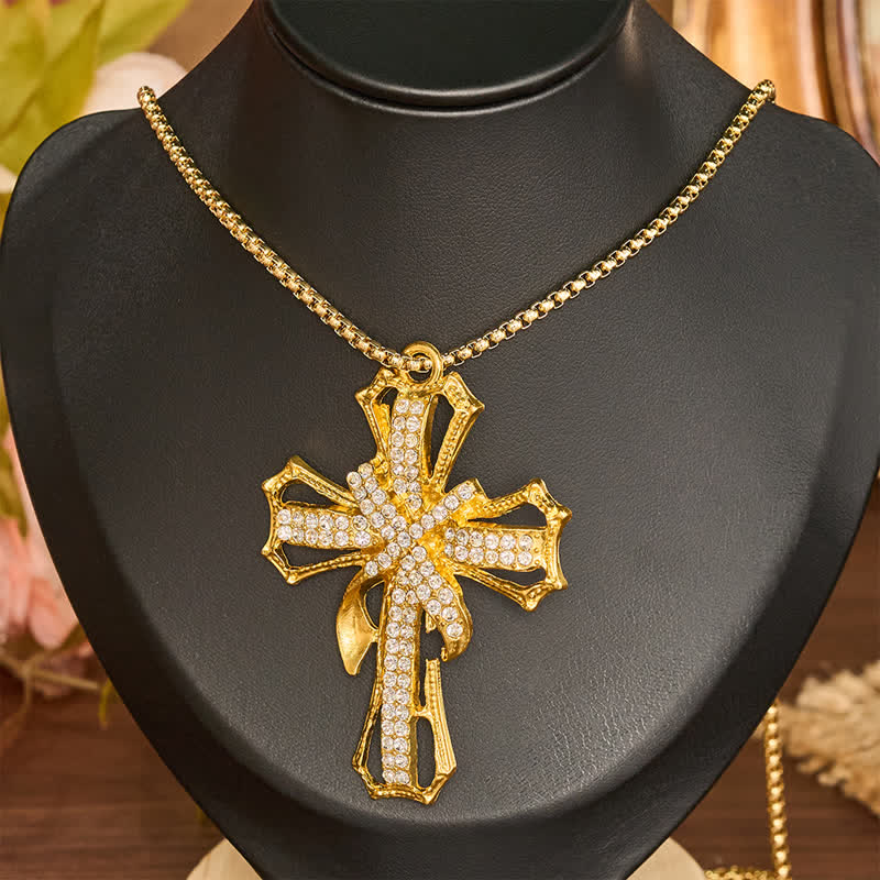 Christianartworkshop Luxe Jeweled Hollow Cross Box Chain Necklace: Icon of Quiet Heavenly Serenity - Golden - image 1