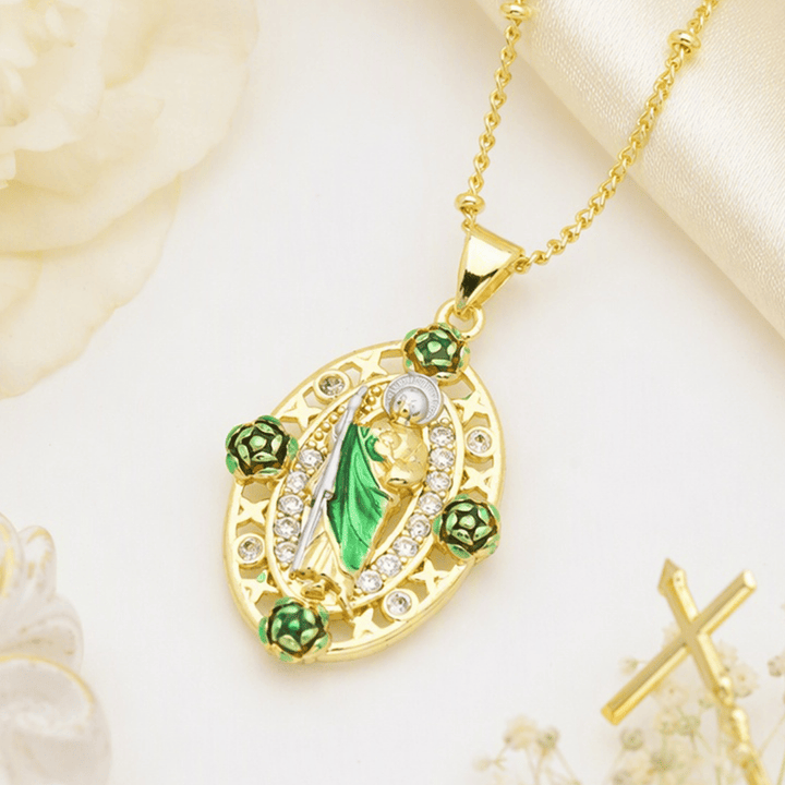 Christianartworkshop Devotion Inspired Enamel Copper St. Jude & Our Lady of Guadalupe Necklace - image 8